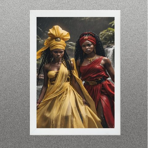Quadro Orixás - Oxum e Iansã 33x24cm - com Vidro:madeira Preta