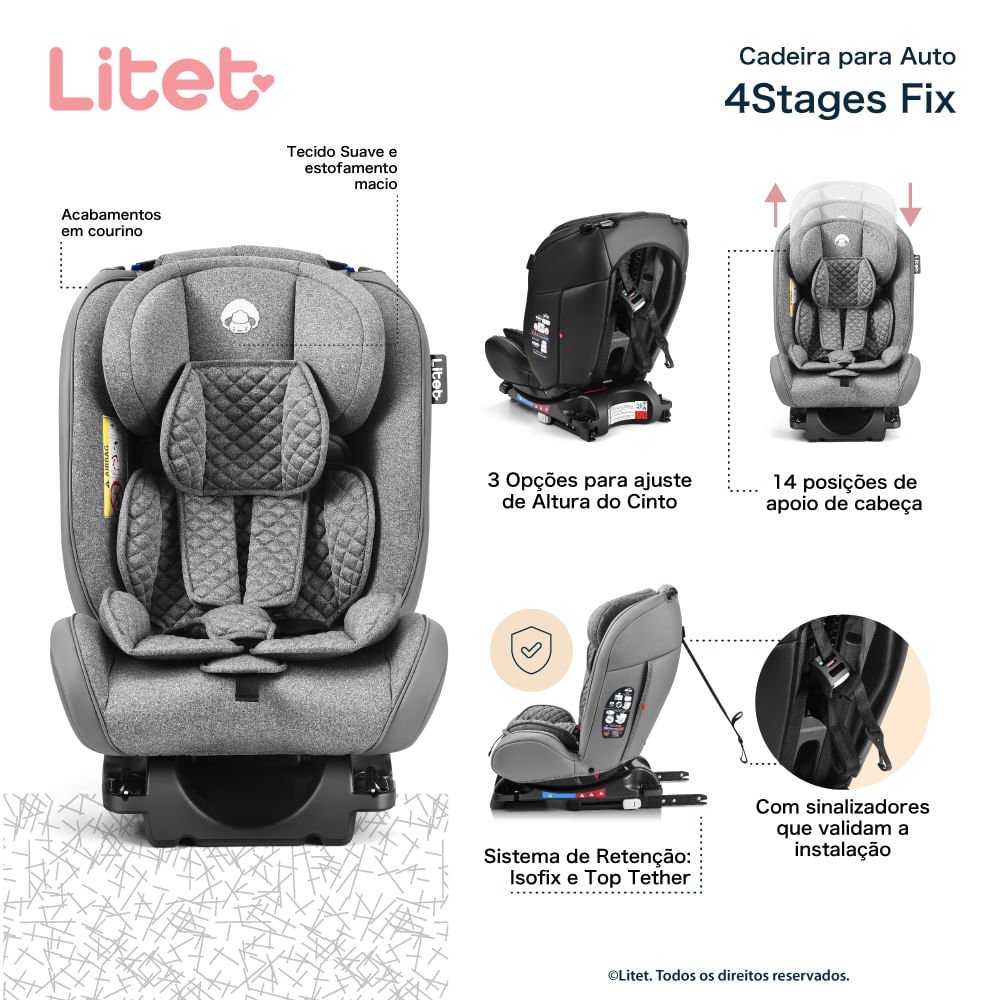 Cadeira para Auto 4stages Fix 0-36kgs Isofix Preta Litet - Bb339out [reembalado] Bb339out - 4