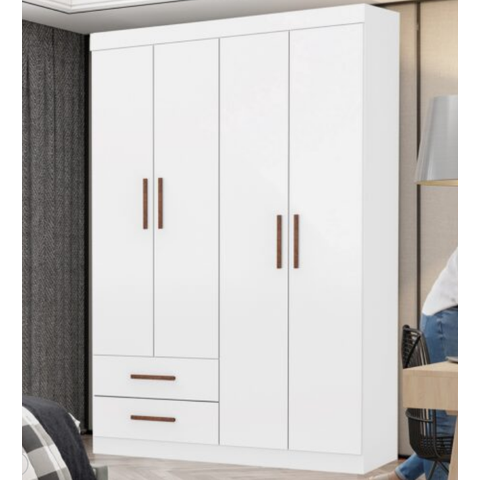 Guarda Roupa Solteiro 4 Portas 2 Gavetas 118cm Hercúles Branco - Carioca Móveis
