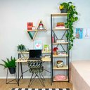 Ver imagem 1 de Kit Mesa para Escritório Stair 100cm e Estante Style Slim 6 Prateleiras Industrial Natural e Preto