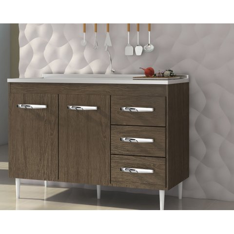 Balcão para Pia/cozinha 120cm 2 Portas 3 Gavetas Vr Moveis:malbec