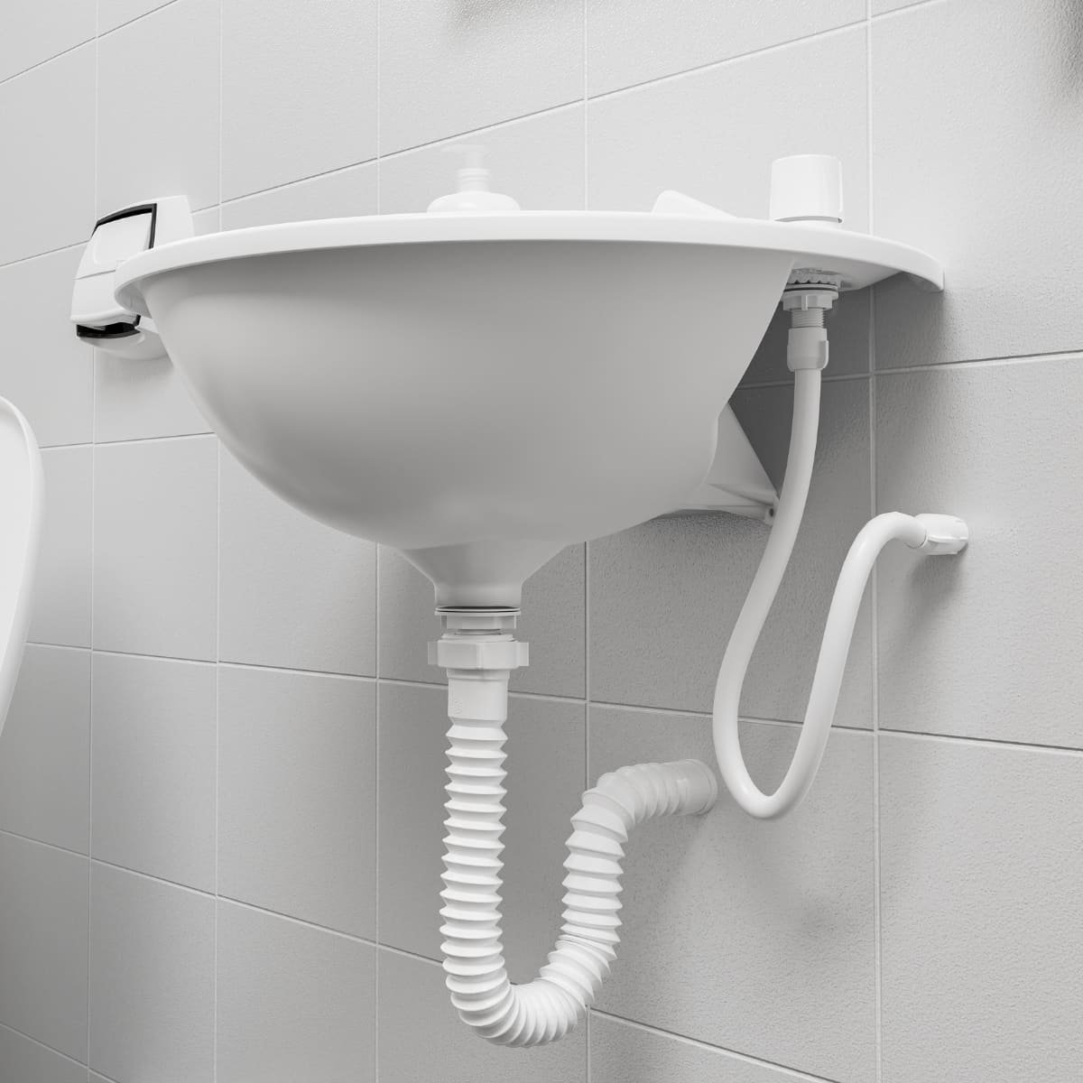Sifão Sanfonado Universal 61cm Branco + Válvula de Lavatório 1.1/4" com Tampa Branca + Veda Rosca - 10
