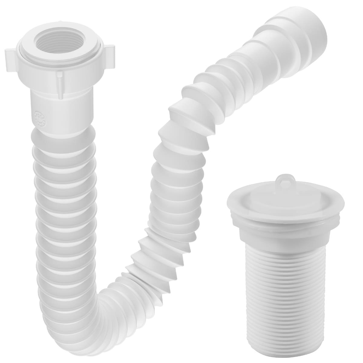 Sifão Sanfonado Universal 61cm Branco + Válvula de Lavatório 1.1/4" com Tampa Branca + Veda Rosca - 1