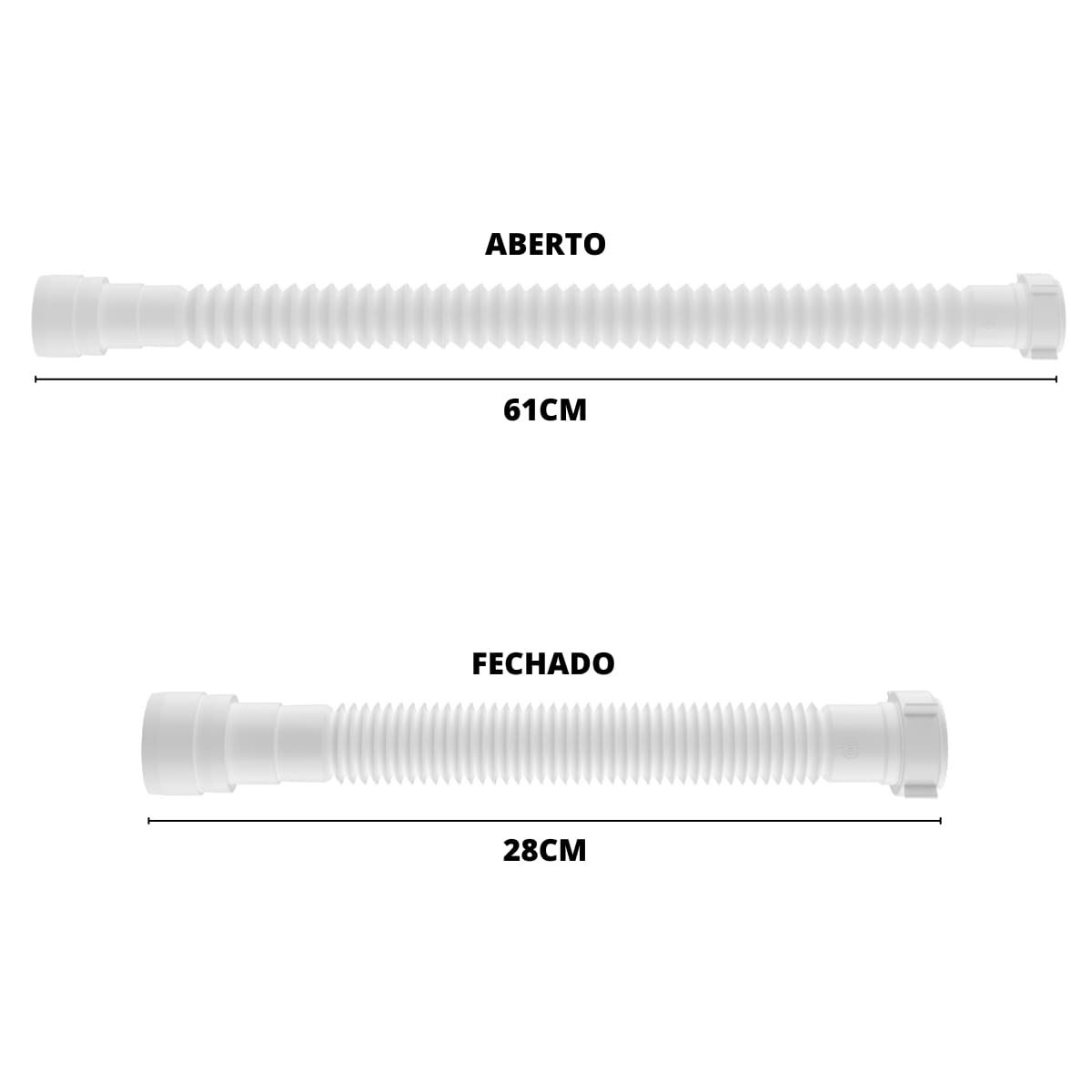 Sifão Sanfonado Universal 61cm Branco + Válvula de Lavatório 1.1/4" com Tampa Branca + Veda Rosca - 2