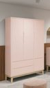 Ver imagem 2 de Guarda-Roupa Retrô 3 Portas Classic New Rosa Fosco com Natural - MoveisAqui