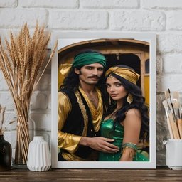 Quadro Cigana Esmeralda e Cigano Wladimir 24x18cm - com Vidro:moldura Branca - 1