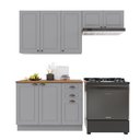 Ver imagem 2 de Cozinha Modulada 3 Peças Balcão com Tampo Armário Aéreo 100% MDF com Rodapé Bari Cinza/Titanio Fosco