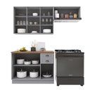 Ver imagem 4 de Cozinha Modulada 3 Peças Balcão com Tampo Armário Aéreo 100% MDF com Rodapé Bari Cinza/Titanio Fosco
