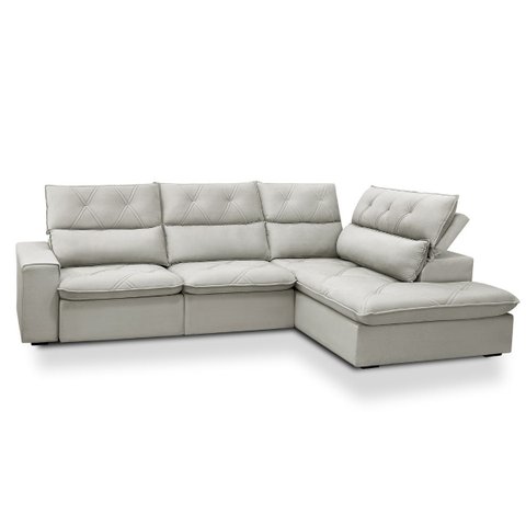 Sofá de Canto Retratil e Reclinável com Molas Ensacadas Muriel 258x215cm- Cinza Claro