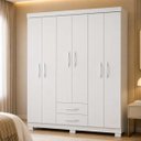 Ver imagem 7 de Guarda Roupa Casal 6 Portas 2 Gavetas Parede Madeira MDP Branco