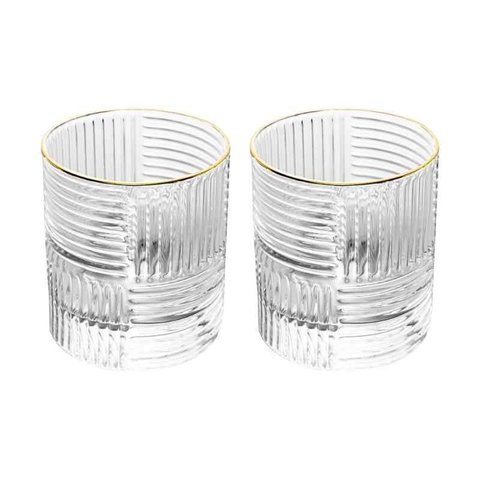 Conjunto 2 Copos para Whisky Vidro com Borda Dourada Chess 320 Ml Wolff