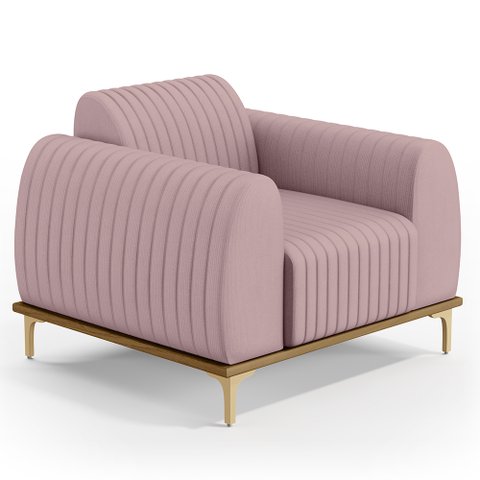 Poltrona Decorativa Base De Madeira Pés Metalizado D'Ouro Molino D02 Veludo Rosê C-305 - Lyam
