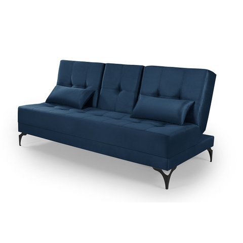 Sofa Cama Colorado Reclinavel com Mesinha Porta Copos Tecido Suede: Azul-marinho