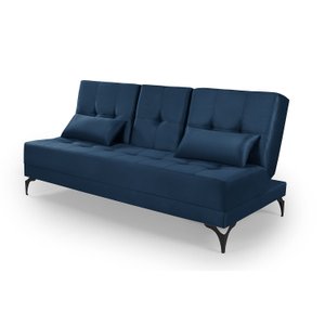 Sofa Cama Colorado Reclinavel com Mesinha Porta Copos Tecido Suede: Azul-marinho