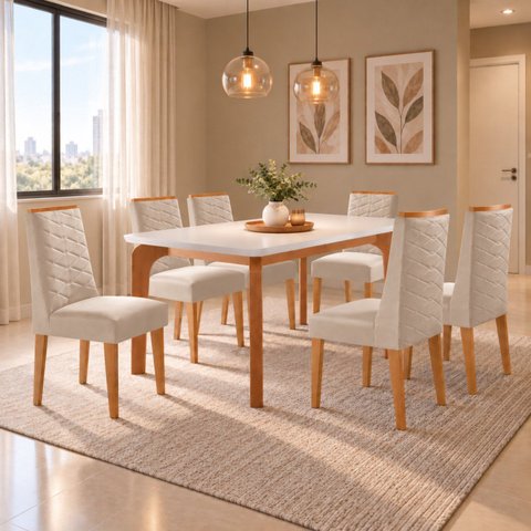 Conjunto de Mesa de Jantar Dublin 180 Tp MDF Laminado Canto Copo 6 Cadeiras Estela