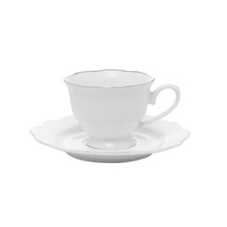 Cj 6 Xícaras P/chá C/pires de Porcelana Branca Maldivas C/filete Prata 180ml Wolff - 2