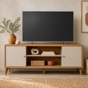 Ver imagem 1 de Rack para Sala de Estar TV 70 pol 2 Portas 160cm Pilar L05 Jequitibá Off White Fosco - Lyam Decor