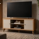 Ver imagem 3 de Rack para Sala de Estar TV 70 pol 2 Portas 160cm Pilar L05 Jequitibá Off White Fosco - Lyam Decor