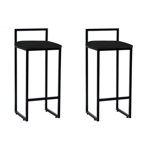 Kit 2 Banquetas Alta Industrial Bar Cozinha Bistrô Aço Dori Preta Assento Corino Preto - Cor:
