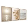 Kit 3 Quadros Decorativos Praia Folhagem Bege Boho Moderno Sala - 1