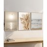 Kit 3 Quadros Decorativos Praia Folhagem Bege Boho Moderno Sala - 2
