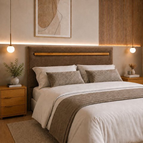 Cabeceira Painel Gabriela p/ Cama Casal 140cm Estofada Veludo:Marrom