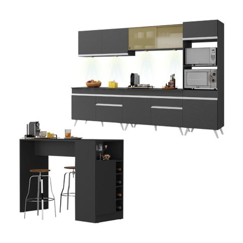 Armário de Cozinha Completa com Bancada Americana Veneza Multimóveis Mp2199 Preto/branco