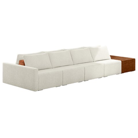 Sofá Ilha Modular Living com Puff 392cm Georgia K04 Bouclê Bege/caramelo - Mpozenato