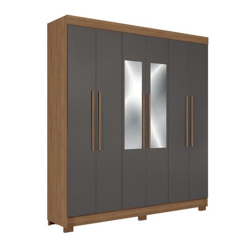 Guarda Roupa Casal 194,4cm 6 Portas 2 Gavetas com Espelho Horácio Estilo Mm Jatoba Grafite