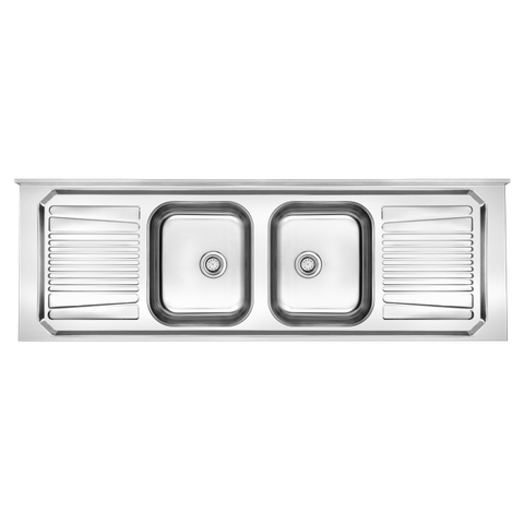 Pia de Inox com Cuba Dupla 2,00 X 0,53 Escorredor