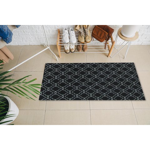 Tapete Passadeira Geométrica 1,35M x 50CM Antiderrapante Preto/Branco