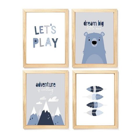 Kit Quadro Decorativo Infantil Urso Escandinavo Quarto Criança Bebê Enxoval