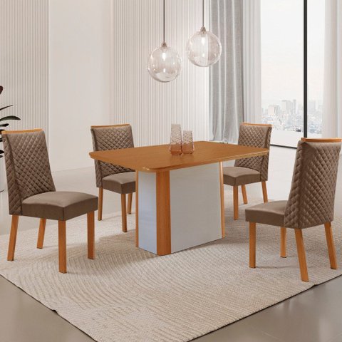 Mesa de Jantar Isadora 120cm Tampo MDF Laminado Canto Copo com 4 Cadeiras Yasmin
