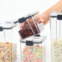 Pote Hermético Quadrado Transparente Com Trava 700Ml Cinza - 5