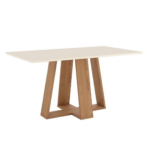 Mesa de Jantar Lins 160 Cm Canto Reto sem Vidro Nature Off White – Henn