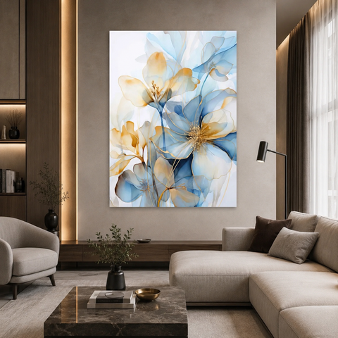 Quadro Decorativo Azul Abstrato Elegante Sala Quarto 60x90 em Canvas