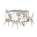 Ver imagem 6 de Mesa Jantar Industrial Retangular 137X90Cm Branca Base V Dourada Com 6 Cadeiras Madeira Cor: Branco