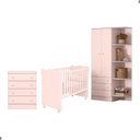 Ver imagem 3 de Conjunto Infantil Aurora Rosa Acetinado: Berço Aurora + Kit Rodízios + Cômoda Aurora + Guarda-