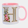 Caneca Branca com Interna Rosa Y4 Letra H Alfabeto Fofo Flor - 1