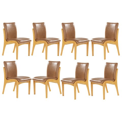 Kit 8 Cadeiras Jantar Estofada Lisboa Madeira Mel Tecido Caramelo L85 RMI
