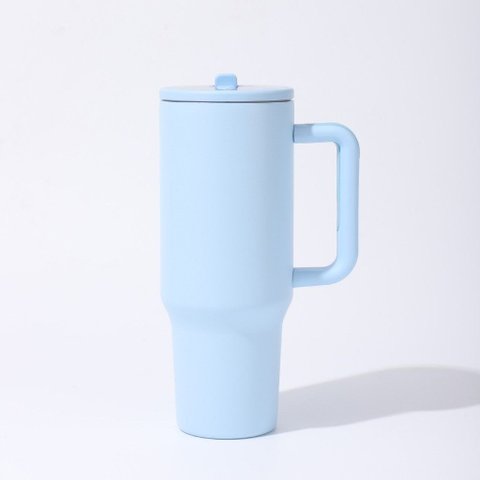 Copo Térmico Tr-018 1200ml Inox com Canudo, Alça, Tampa 40OZ, com Bico, Tampa Transparente:Azul Clar