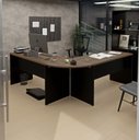 Ver imagem 1 de Mesa Escrivaninha em L Canto Arredondado 1400x600 Netmobil - Nogal/preto
