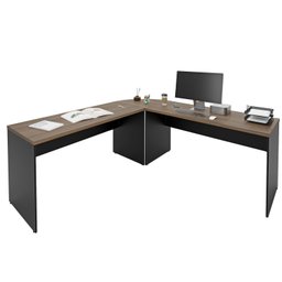 Mesa Escrivaninha em L Canto Arredondado 1400x600 Netmobil - Nogal/preto - 5