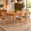 Ver imagem 1 de Kit Conjunto Sala de Jantar Mesa Retrô Retangular 180 cm 6 Cadeiras Estofadas MDF Carvalho Rose/Graf