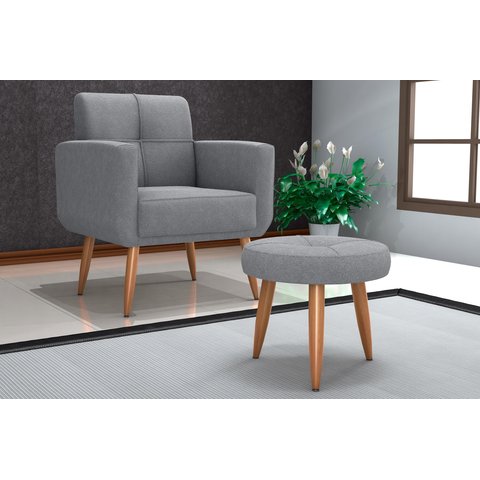 Kit Poltrona +puff Havana Boucle Cinza F497 - Matrix