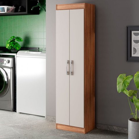 Armário Multiuso Assis 2 Portas Multiuso 4 Prateleiras Castanho/off White - Pnr Móveis