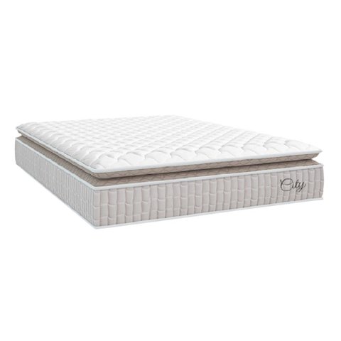 Colchão Casal King Molas Ensacadas City Pillow Top 193x203x23cm Branco / Bege Hellen