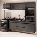 Ver imagem 1 de Armário de Cozinha Modulada Completa com Pia Suspensa 251,5cm Milano Multimóveis MCR2405 Grafite/