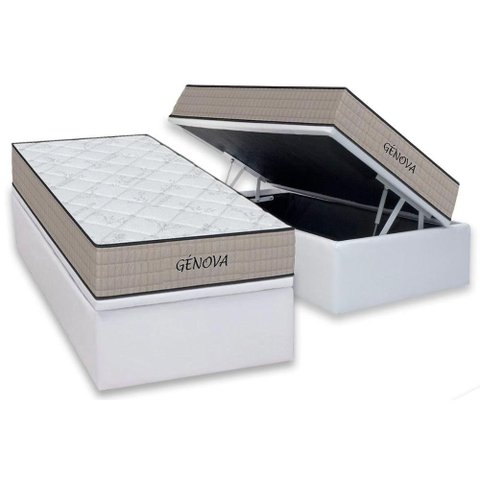 Cama Box Baú Solteiro: Colchão Espuma D45 Orthoflex Genova + Base CRC Courano White(88x188)