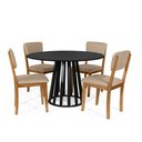 Ver imagem 1 de Mesa de Jantar Redonda Gabi Preta com 4 Cadeiras Estofadas Ella Bege